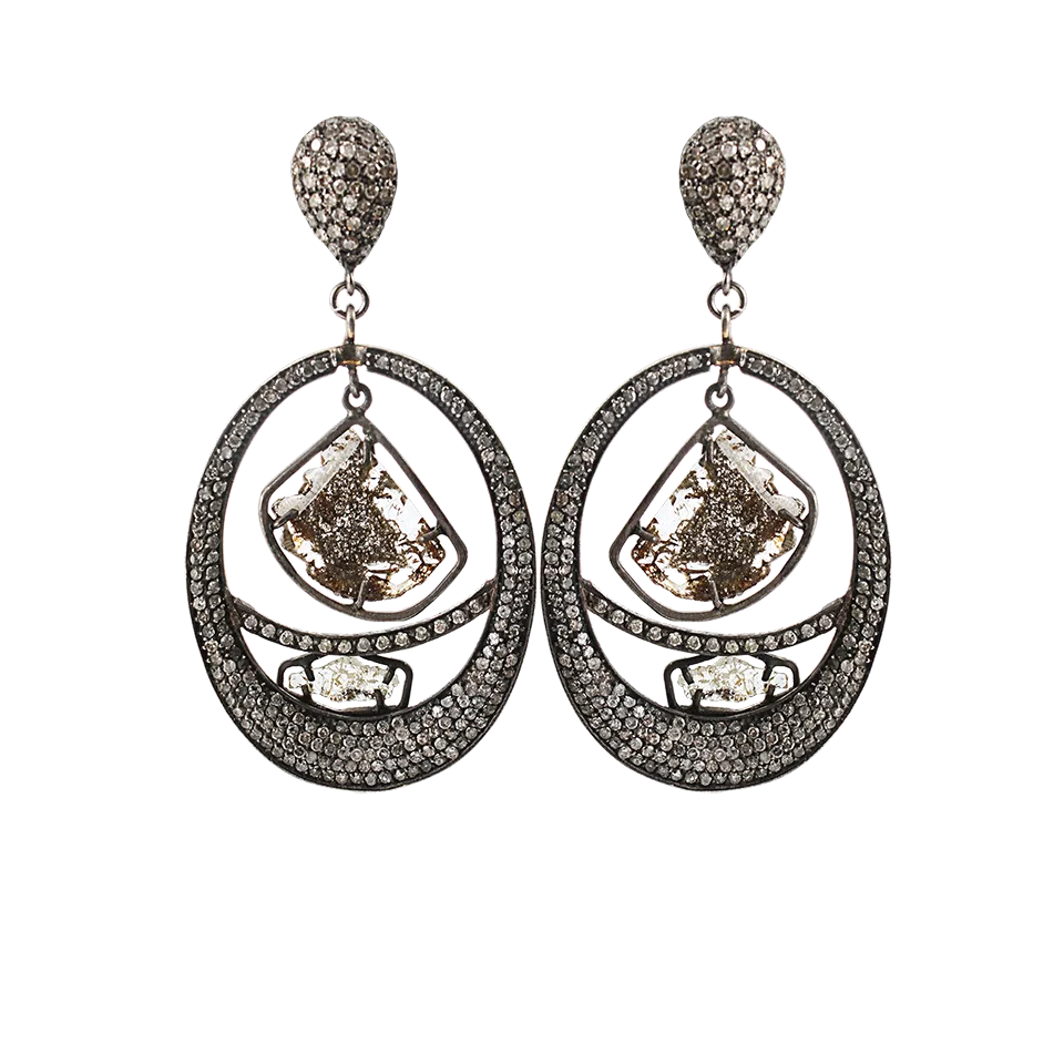 Pave Diamond Loop Earrings with Two Diamond Slices