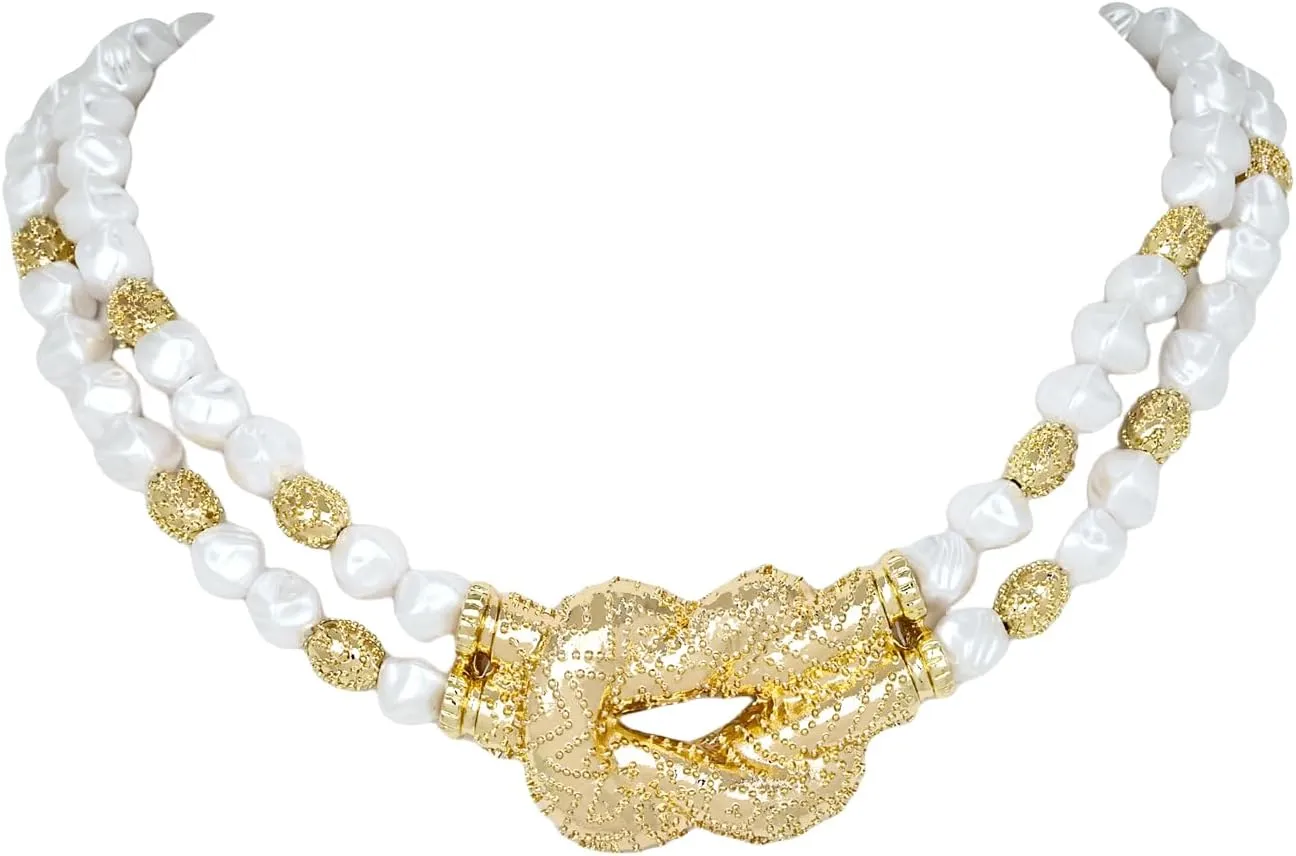 Pearl Choker Necklace Statement Necklace Layered Faux Pearl Necklace for women 1920s Vintage Imitation Pearl beaded necklace Elegant Bridal Jewelry Knot Necklace