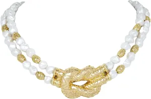 Pearl Choker Necklace Statement Necklace Layered Faux Pearl Necklace for women 1920s Vintage Imitation Pearl beaded necklace Elegant Bridal Jewelry Knot Necklace