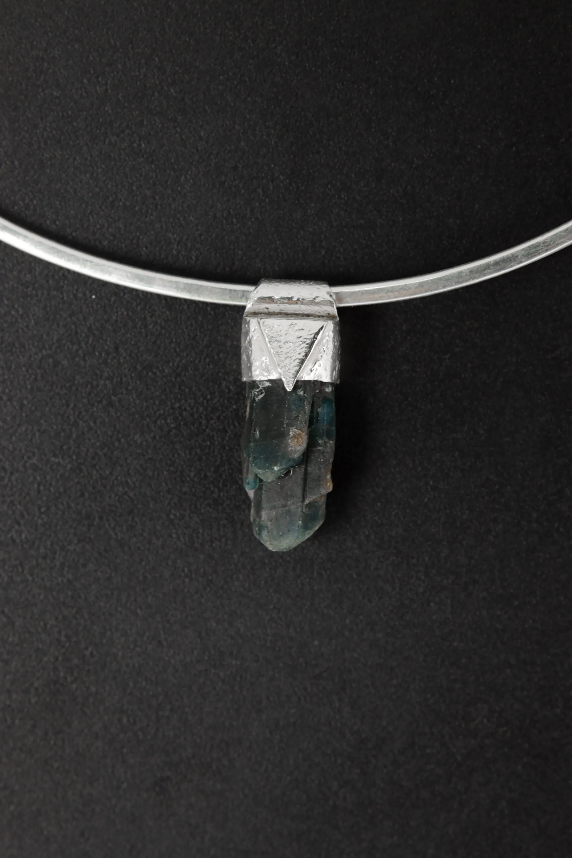 Rare Multi-Terminated Blue Apatite Specimen Pendant, Stack Collection Charm, Organic Textured Sterling Silver, Throat Chakra, Gemini Zodiac