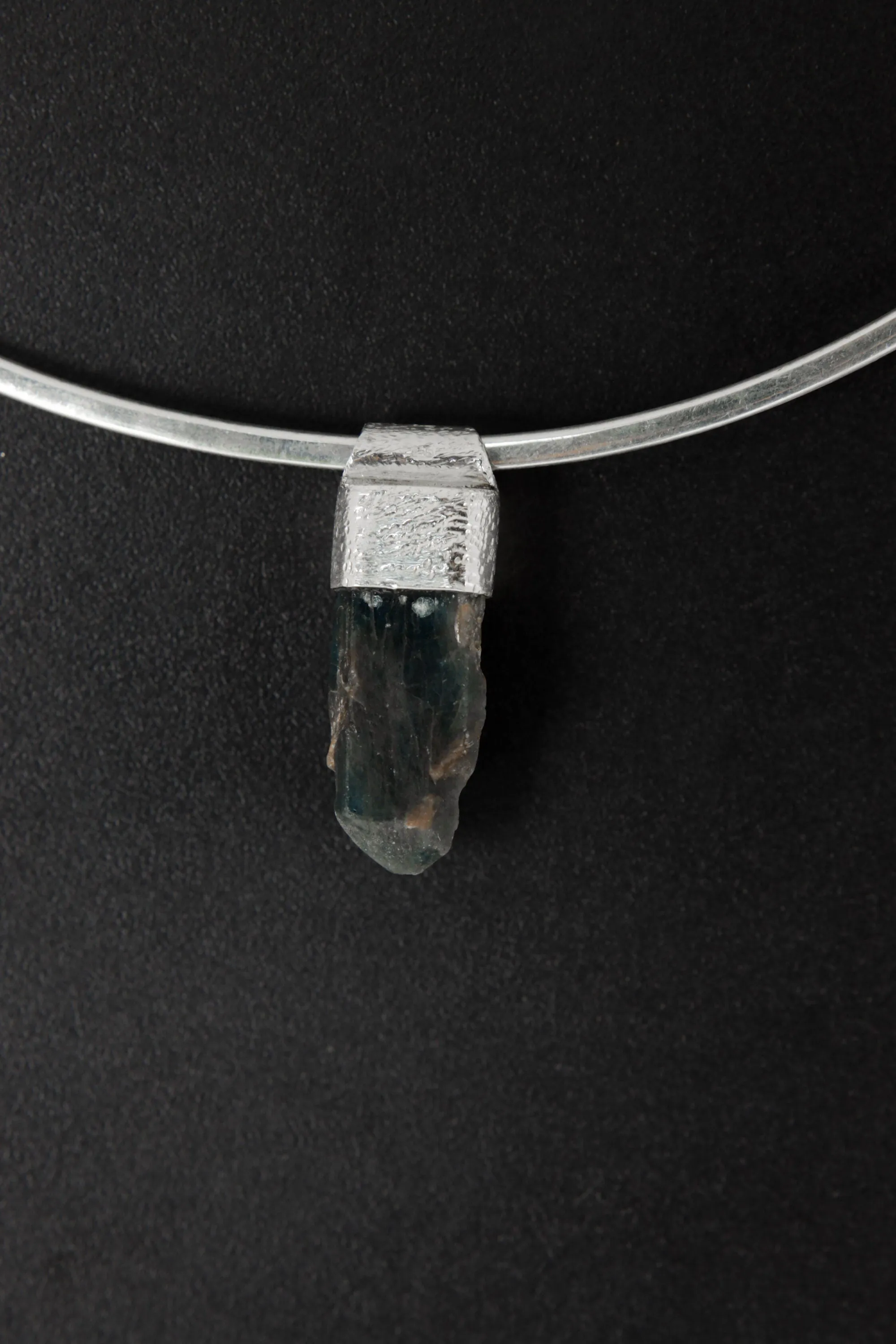 Rare Multi-Terminated Blue Apatite Specimen Pendant, Stack Collection Charm, Organic Textured Sterling Silver, Throat Chakra, Gemini Zodiac