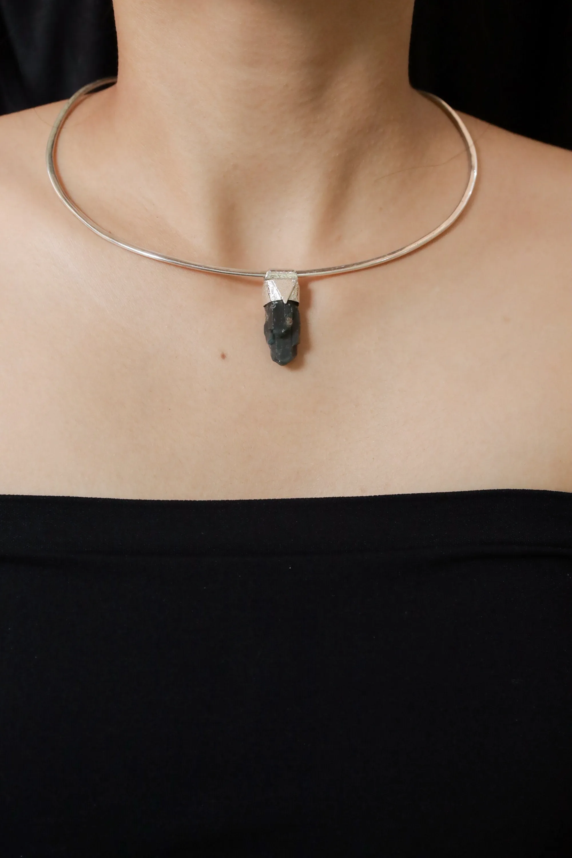 Rare Multi-Terminated Blue Apatite Specimen Pendant, Stack Collection Charm, Organic Textured Sterling Silver, Throat Chakra, Gemini Zodiac