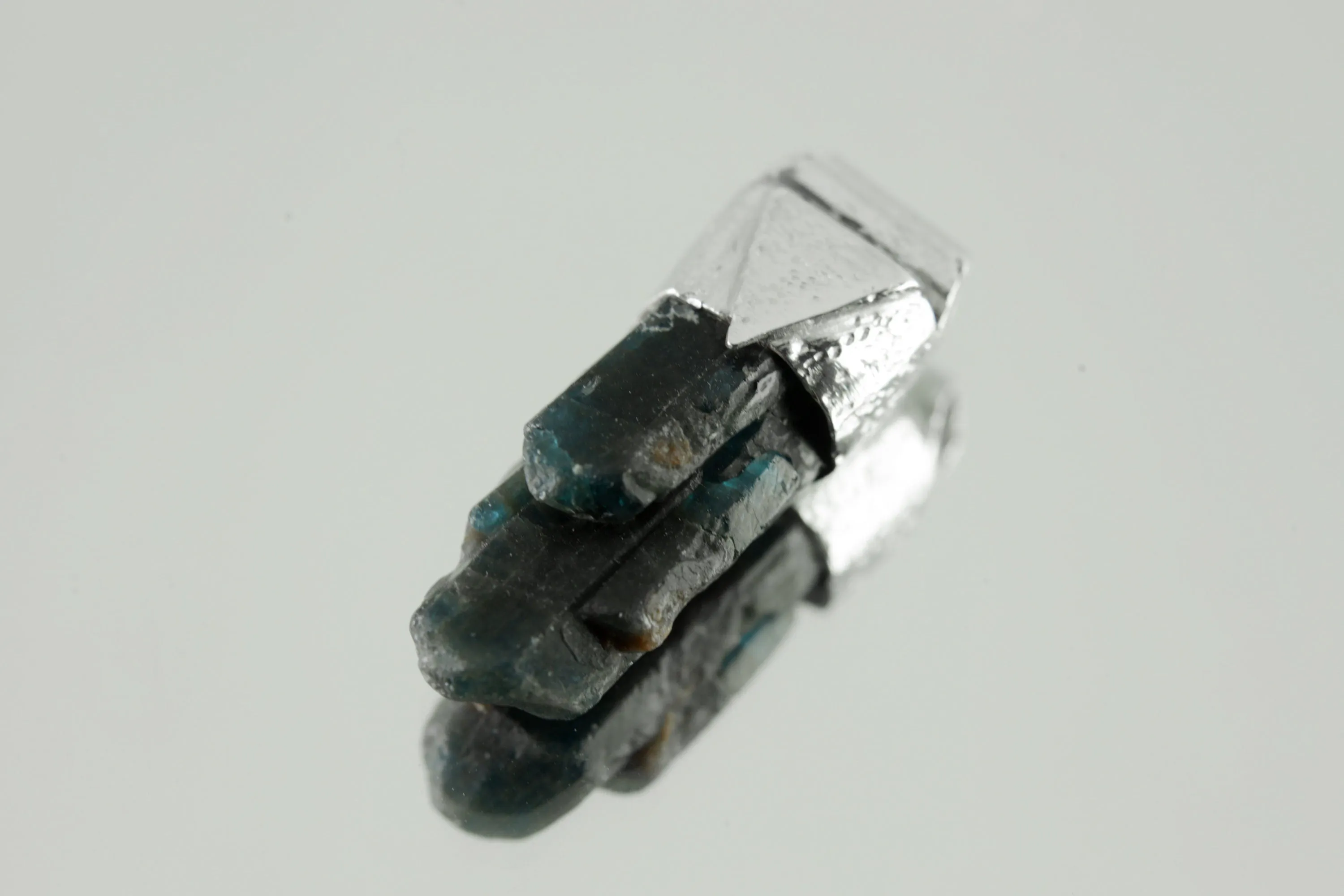 Rare Multi-Terminated Blue Apatite Specimen Pendant, Stack Collection Charm, Organic Textured Sterling Silver, Throat Chakra, Gemini Zodiac