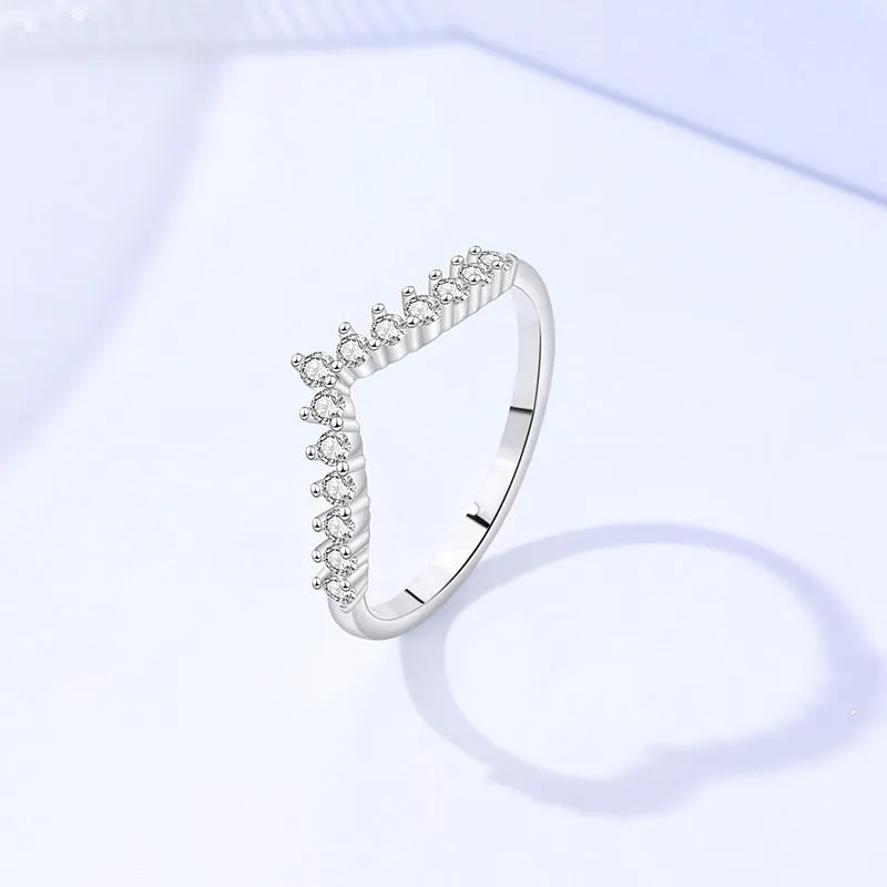 Sterling silver crown ring women's fashionable diamond high-end ring opening adjustable