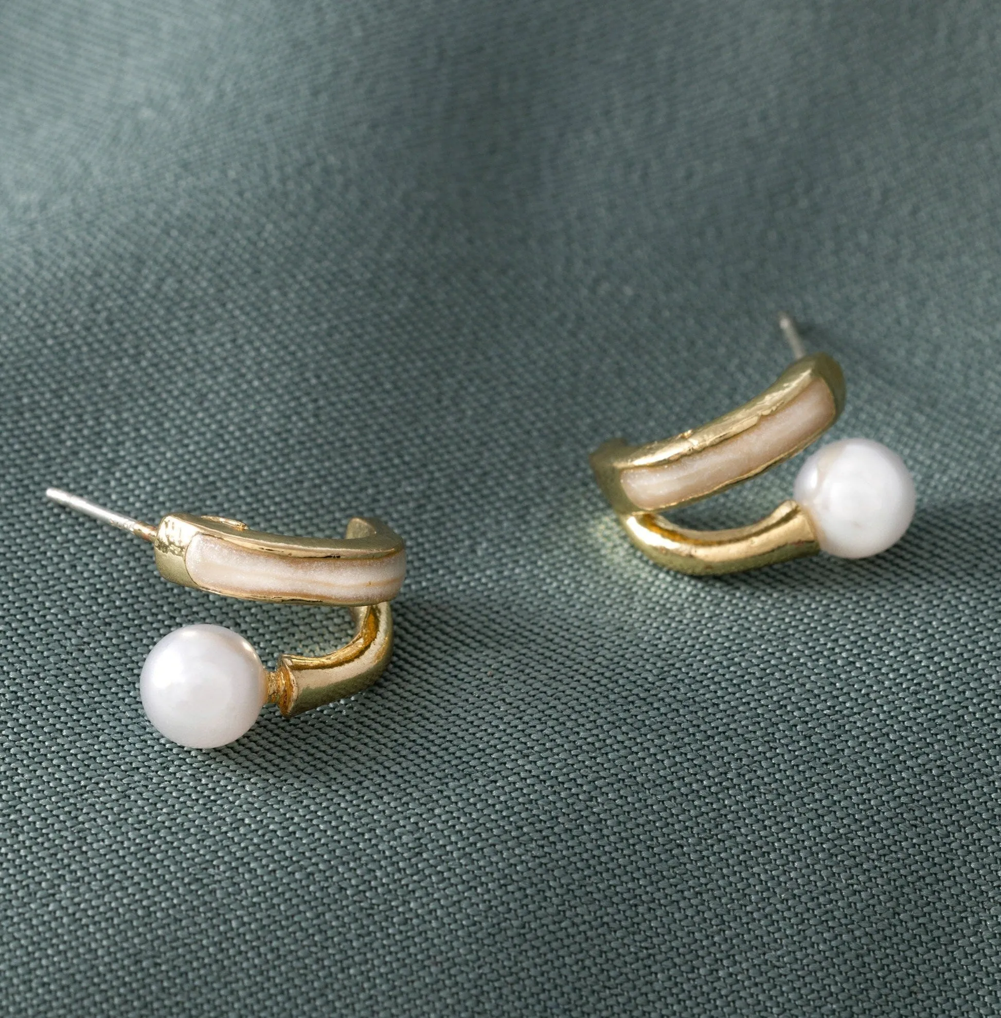 Tiny Enameled Studs with Pearl