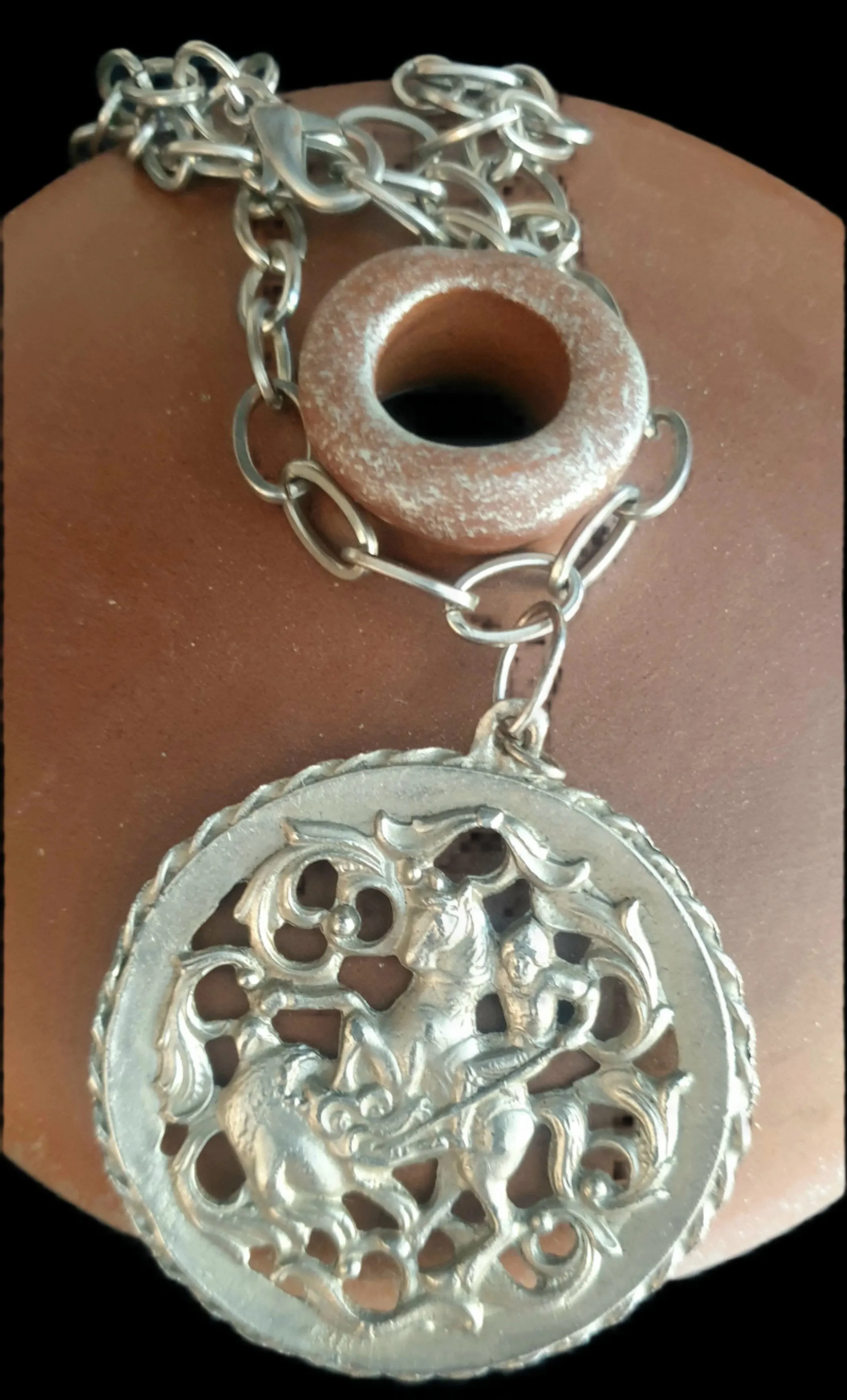 Vintage Saint George Slaying Dragon Medallion Necklace